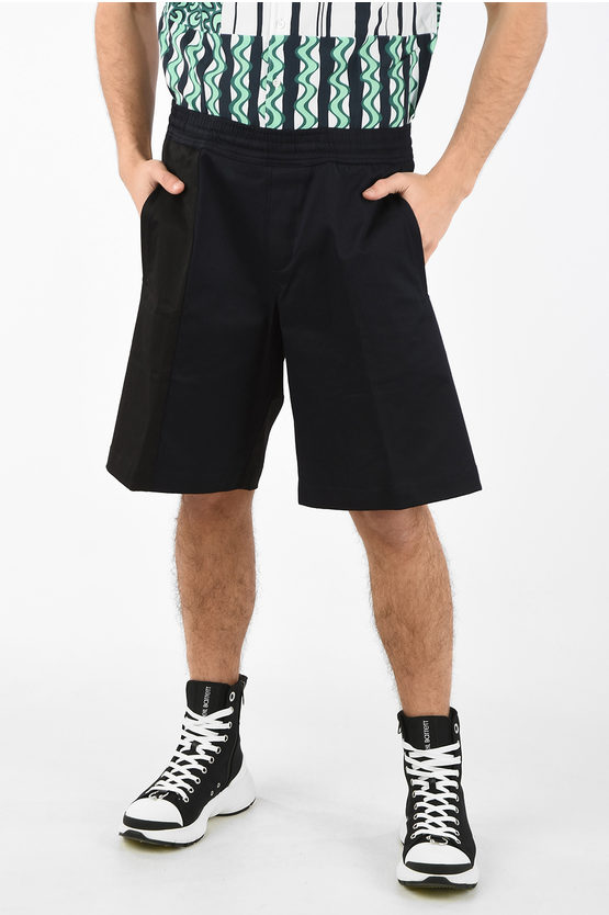 Neil Barrett Stretch Cotton Oversized Shorts With Jetted Pockets In Black