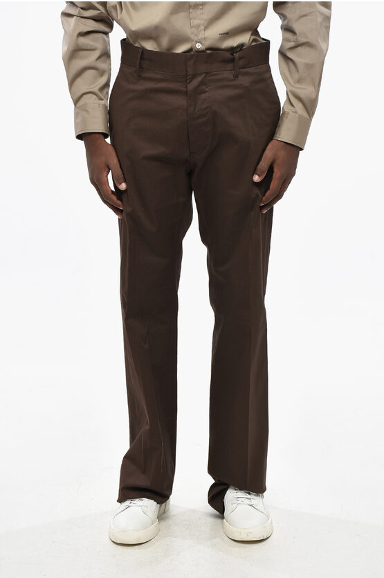 Dsquared2 Stretch Cotton Pants With Contrasting Logo In Brown