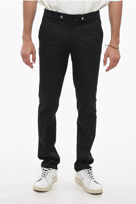 Dolce & Gabbana Stretch Cotton Pants With Side Martingales In Black