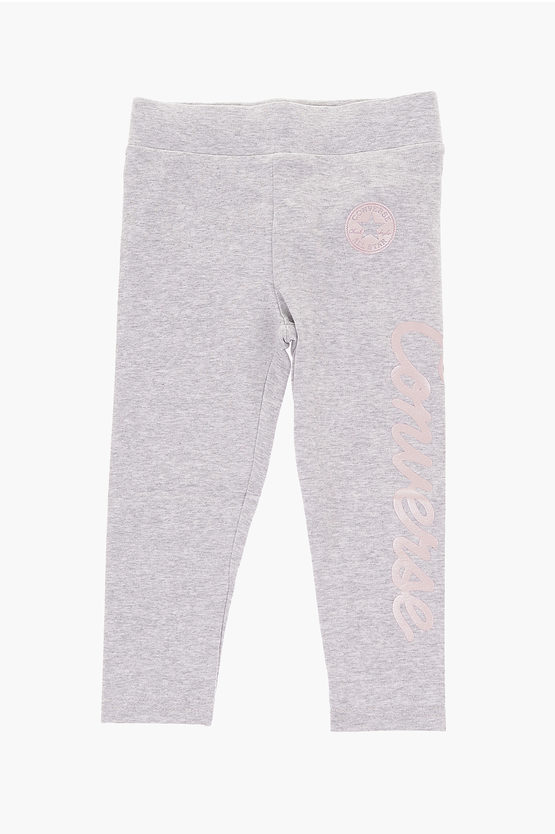 Converse Stretch Cotton Printed Leggings In Gray
