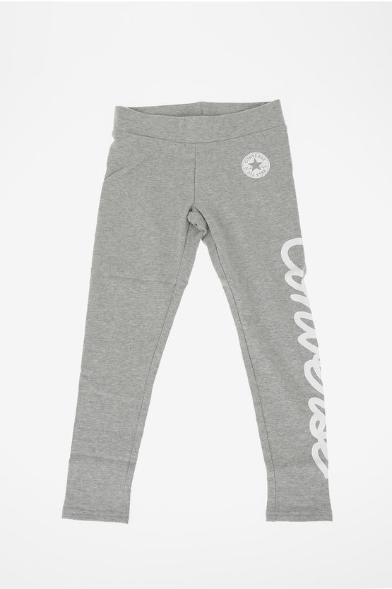 Converse Kids' Stretch Cotton Printed Leggings In Gray