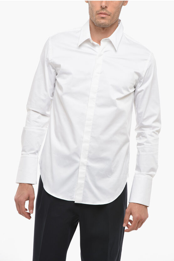 Ferragamo Stretch Cotton Shirt With Concealed Buttoning In White