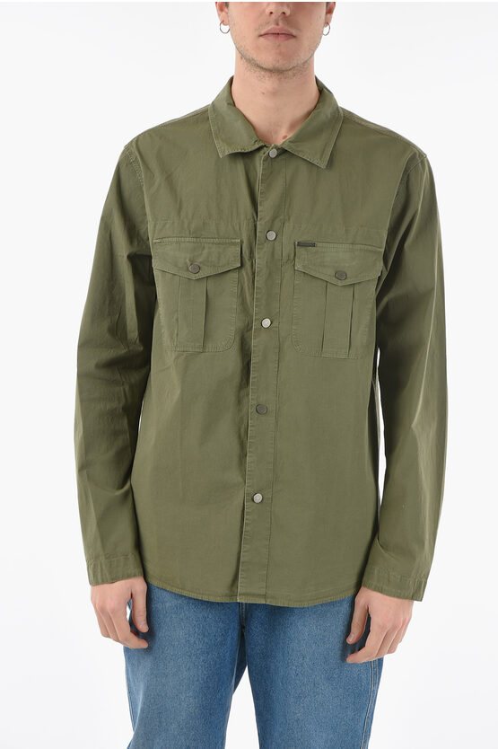 Peserico Stretch Cotton Shirt With Double Breast Pocket In Green