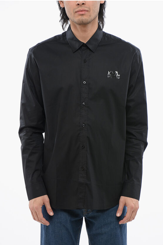 Karl Lagerfeld Stretch Cotton Shirt With Tone On Tone Logo