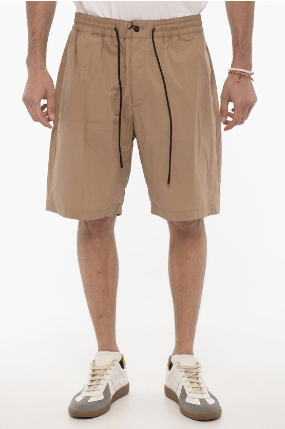 Pt01 Stretch Cotton Shorts With Elastic Waistband In Brown