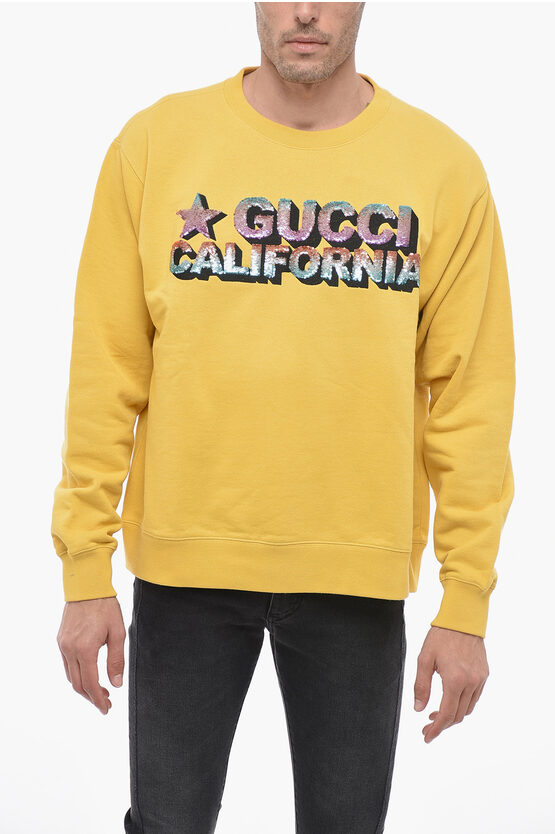 Shop Gucci Crew Neck California Sweatshirt With Sequined Embroidery