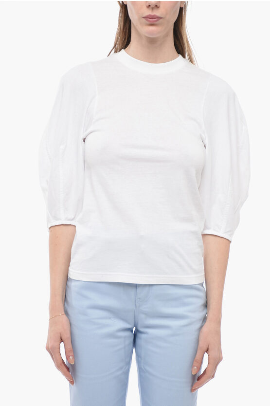 Chloé Stretch Cotton T-shirt With Balloon 3/4 Sleeves In White