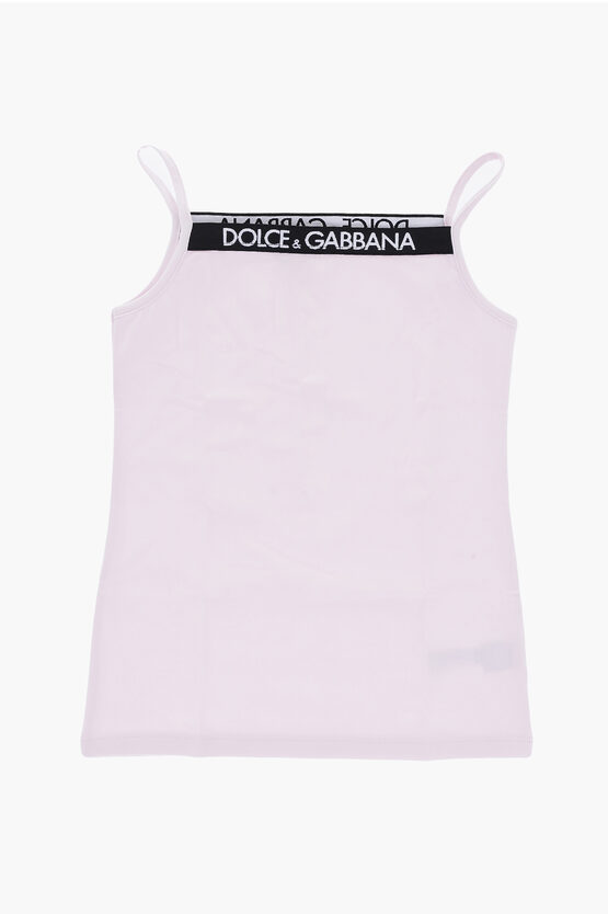 Dolce & Gabbana Stretch Cotton Tank Top With Logoed Elastic Band In Multi