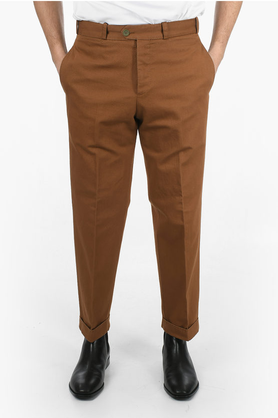 Pt01 Stretch Cotton The Writer Trousers In Brown