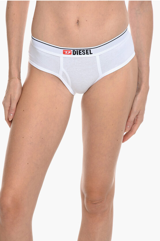 Diesel Stretch Cotton Ufpn-oxys Briefs With Logoed Waist Band In White