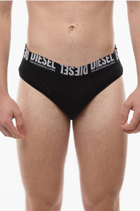 Diesel Stretch Cotton Umbr-andre Briefs With Logoed Elastic Band In Black