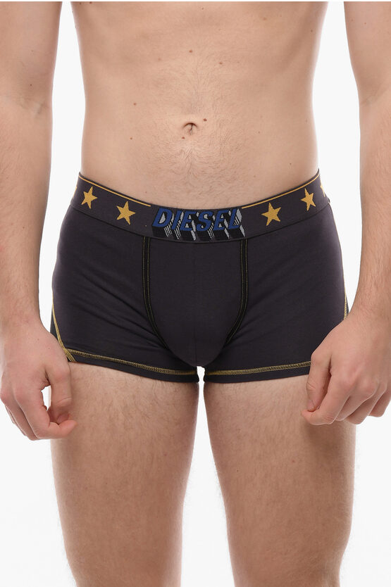 Diesel Stretch Cotton Umbx-damien Boxer With Visible Stitching In Black