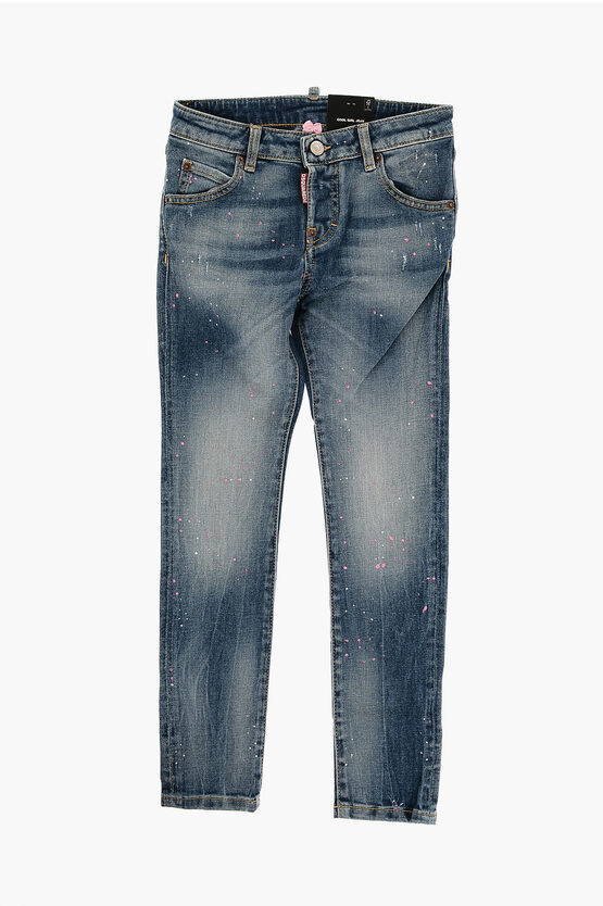 Dsquared2 Stretch Denim Cool Girl Jeans With Paint Effect Print In Blue