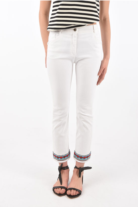 True Royal Stretch Denim Dakota Jeans With Beads On The Bottom In White