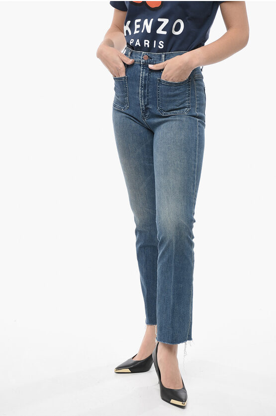 Mother Stretch Denim Hustler Jeans With Frayed Hem 20cm In Blue