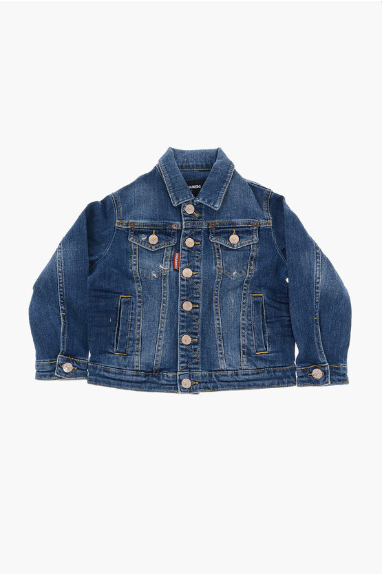 Dsquared2 Stretch Denim Jacket With Double Breast Pocket In Blue