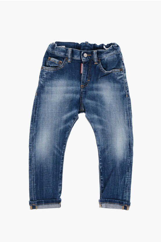 Dsquared2 Stretch Denim Jeans With Cuffed Hem In Blue