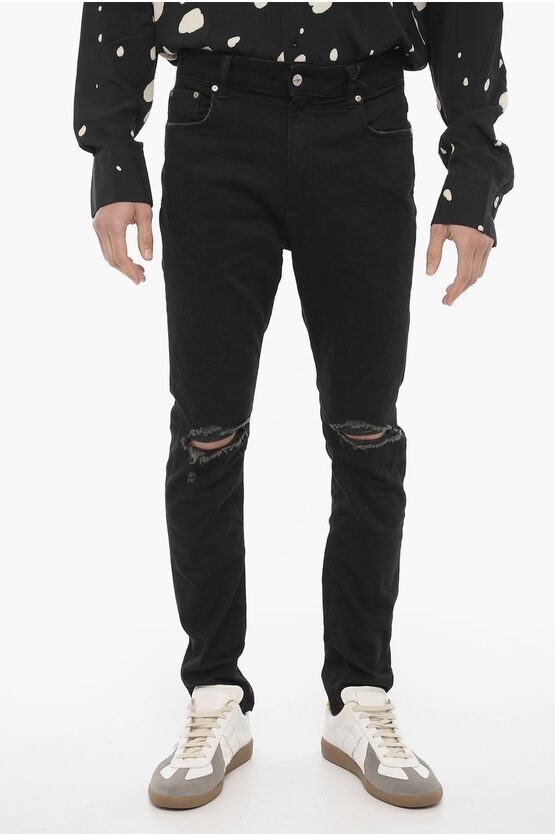 Represent Stretch Denim Slim Fit Distressed Jeans 13cm In Black