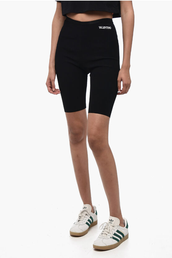 VALENTINO STRETCH FABRIC BIKER SHORTS WITH EMBROIDERED LOGO 