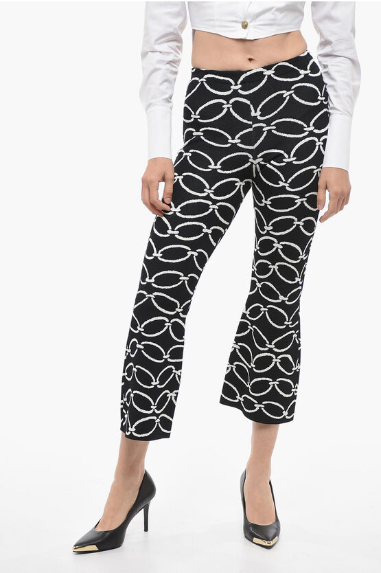 Valentino Stretch Fabric Cropped Fit Pants With Chain Motif In Black