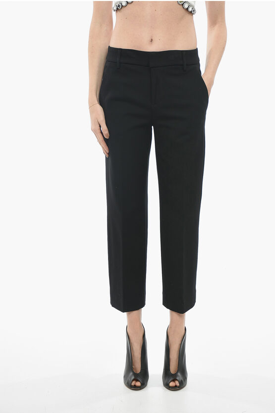 Dondup Stretch Fabric Meli Cropped Fit Trousers In Black
