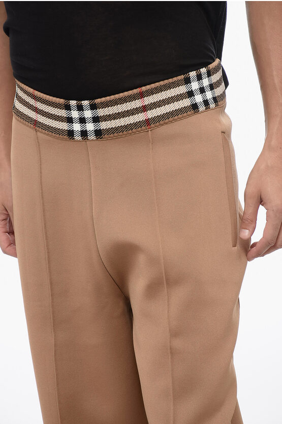 Shop Burberry Stretch Fabric Pants With Tartan Elastic Waistband