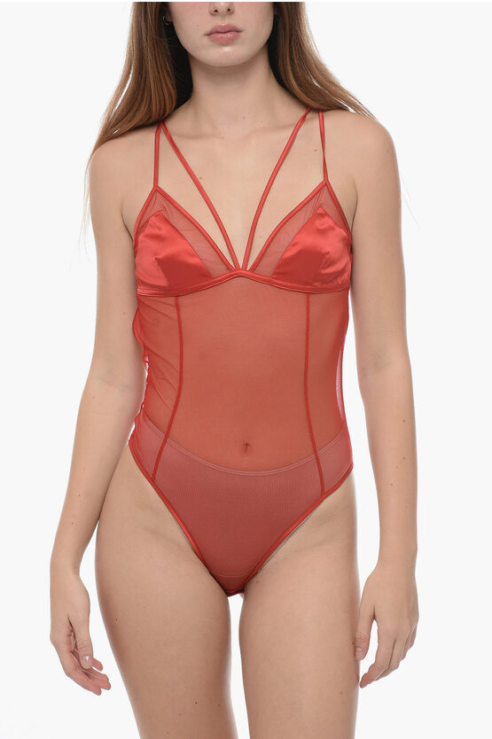 Shop Dolce & Gabbana Stretch Fabric See-through Bodysuit With Satin Triangle Cups