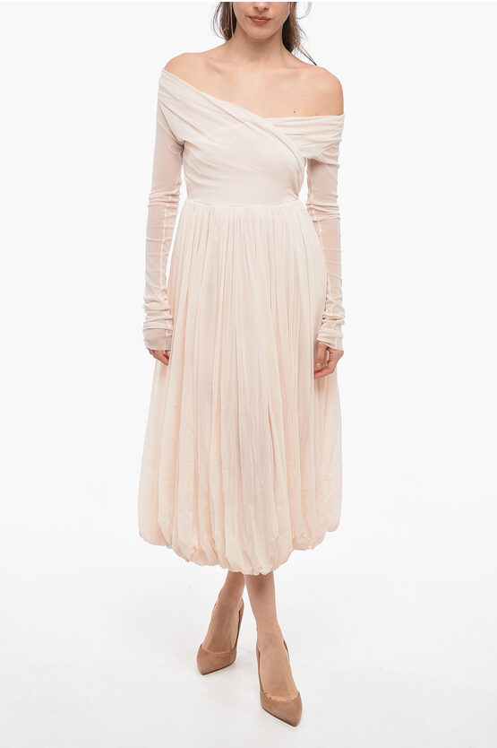 Philosophy Di Lorenzo Serafini Stretch Tulle Flared Dress With Gathered Detail In Neutral