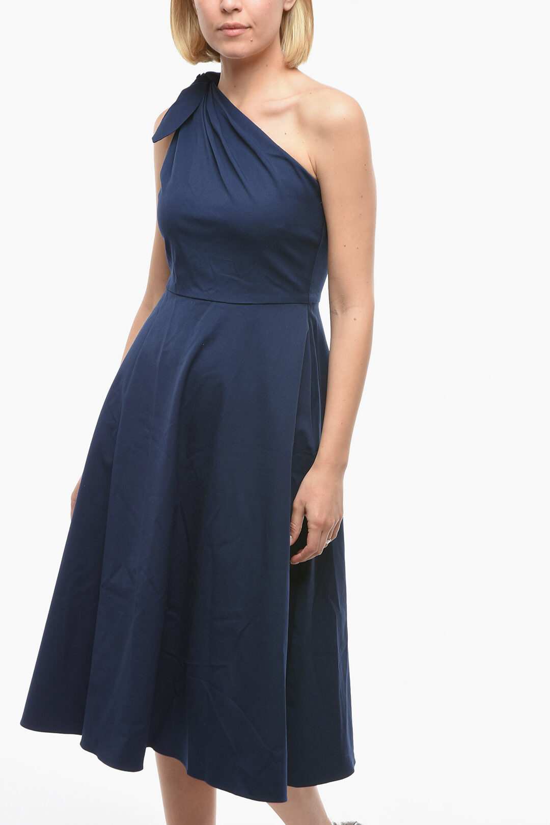 Stretch Twill Fabric One-Shoulder Dress