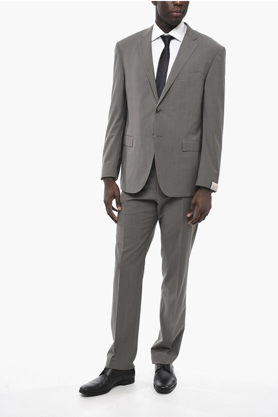 Corneliani Stretch Virgin Wool Academy Suit With Flap Pockets In Gray