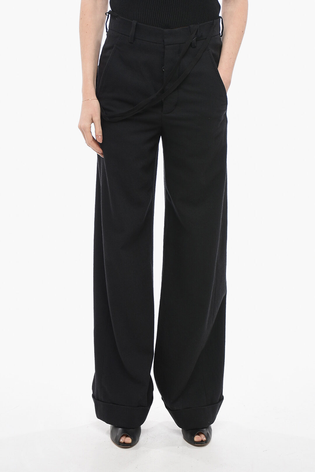パンツ Ann Demeulemeester BELINDA LOOSE FIT TROUSERS Ann Demeulemeester Stretch Virgin Wool BELINDA Palazzo Pants