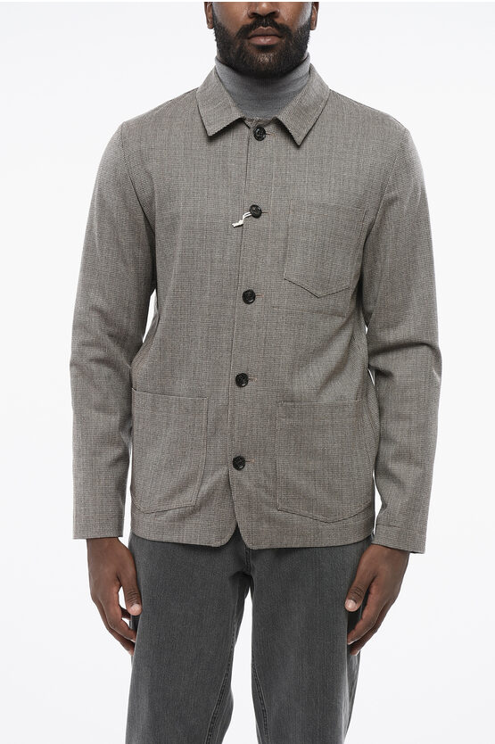 Altea Stretch Virgin Wool Pablo Overshirt With Micro-houdstooth Mo