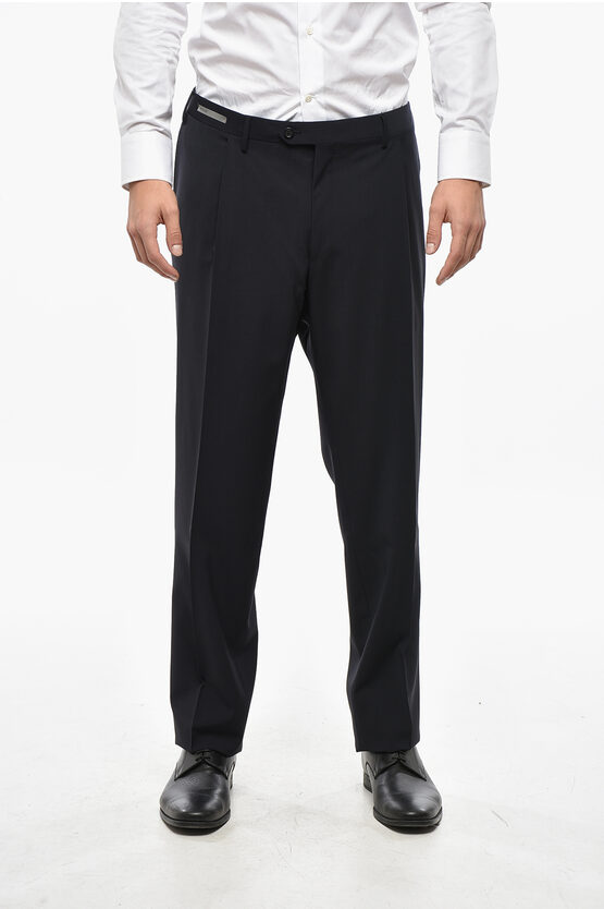 Corneliani Stretch Virgin Wool Pants With Belt Loops In Black