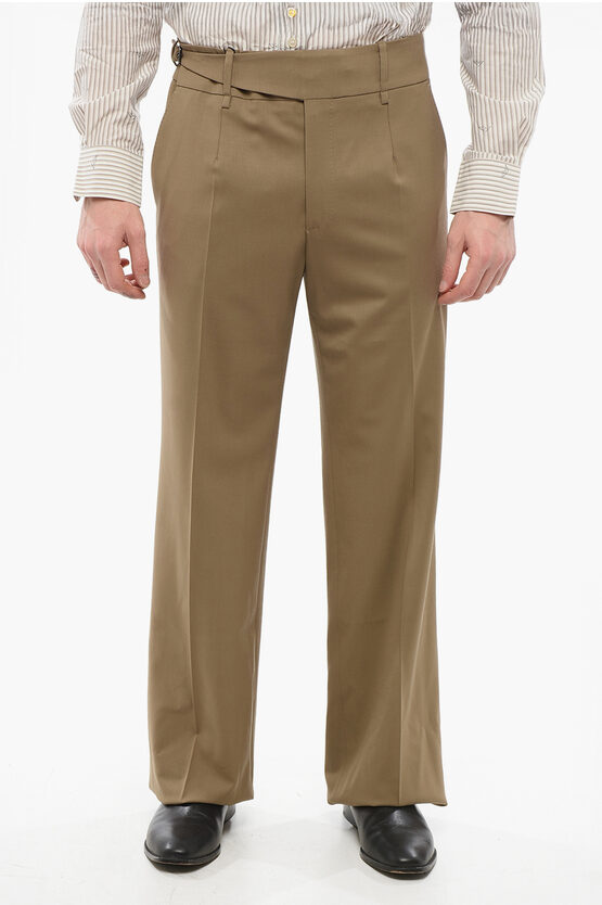Dolce & Gabbana Stretch Virgin Wool Pants With Side Martingale