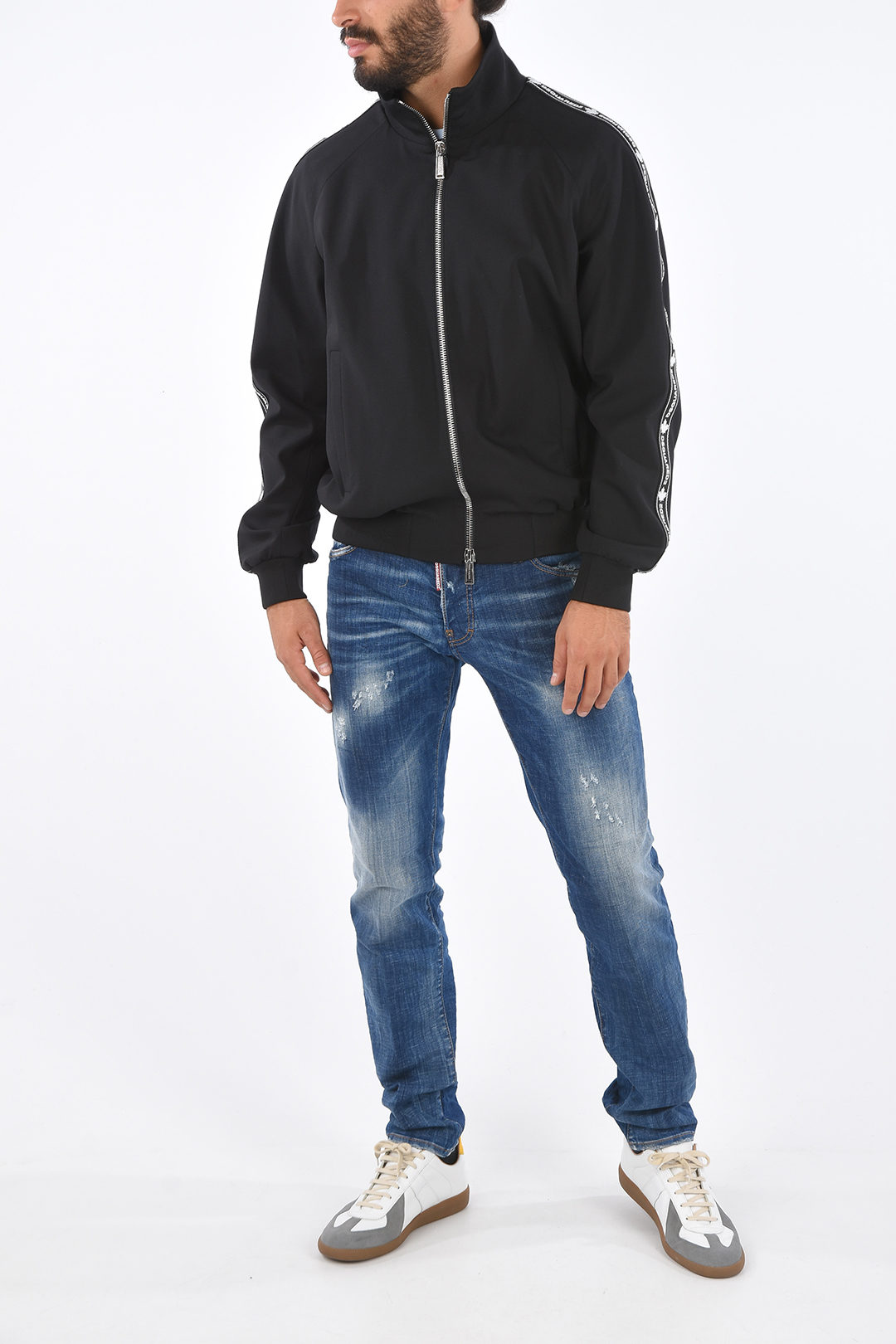 Dsquared2 Stretch Virgin Wool Sleeve Logo Band Jacket men
