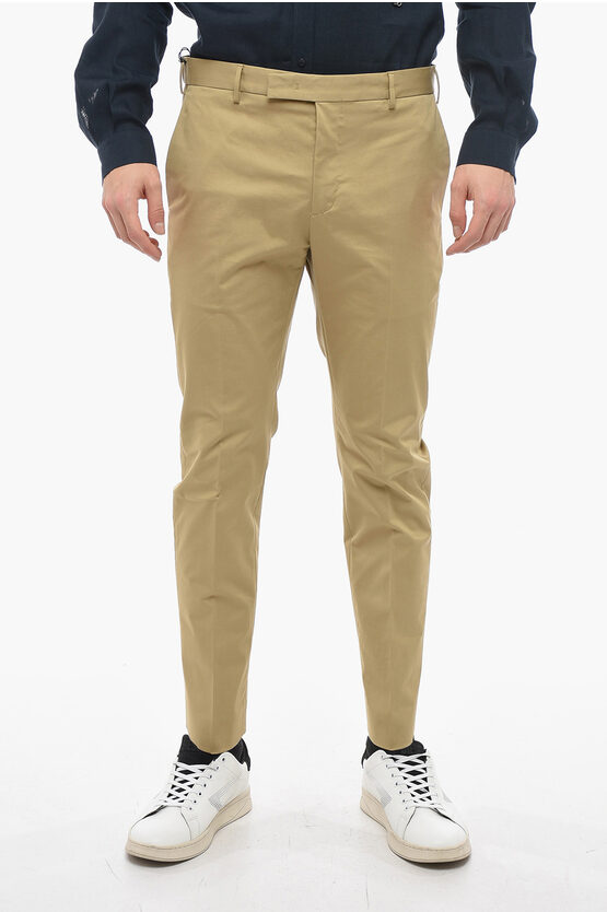Pt01 Stretch Welt Pockets Trousers In Brown