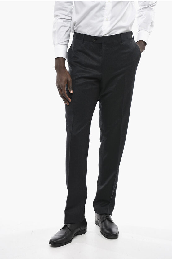 Corneliani Stretch Wool Academy Pants With Concealed Closure In Black