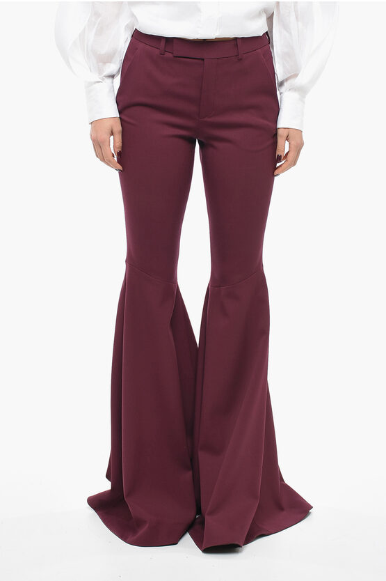 Saint Laurent Stretch Wool Flared-leg Trousers With Belt Loops In Purple