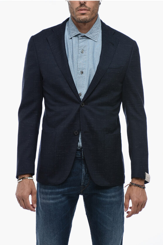 Shop Corneliani Stretch Wool Half-lined Blazer With Welt Pockets