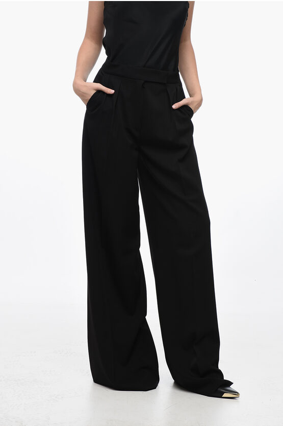 Shop Max Mara Stretch Wool Karub Palazzo Pants With Satin Detail