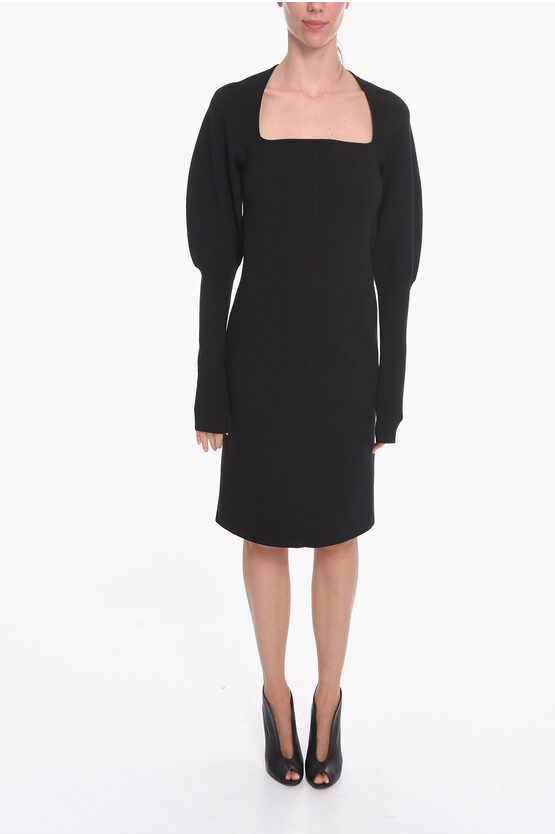 Bottega Veneta Stretch-wool Knitted Midi Dress With Cut-out Detail In Black