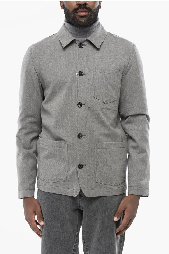 Altea Stretch Virgin Wool Pablo Overshirt With Micro-houdstooth Mo