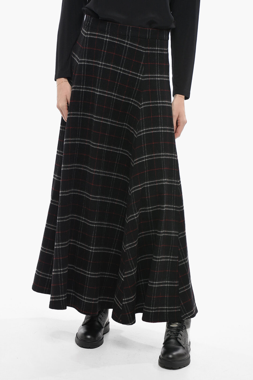 【COLOR iN ID】Check wool layered skirt Plaid Wool Skirt, Wool Maxi Skirt Women, Winter Skirt Women