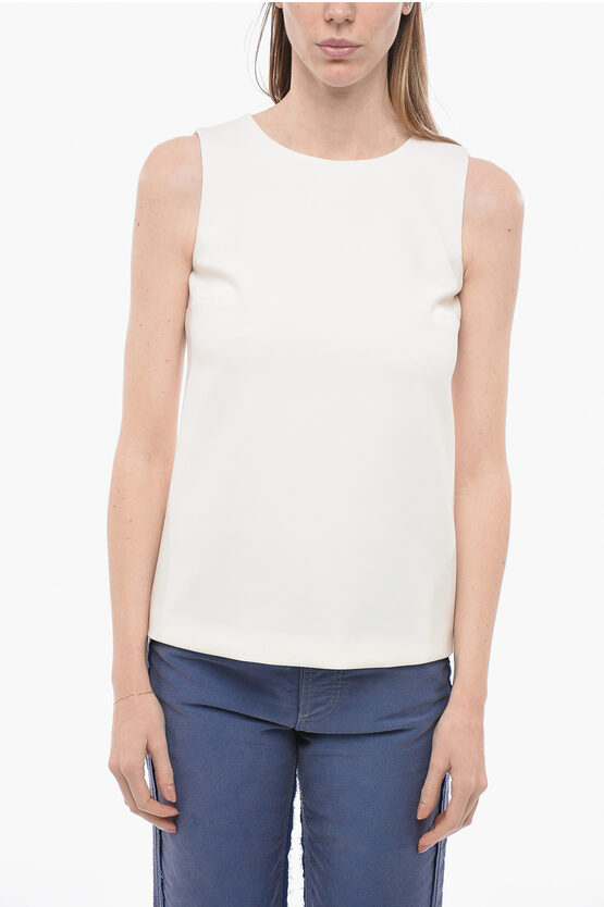 Max Mara Stretch Wool Tank Top With Back Closure In Neutral