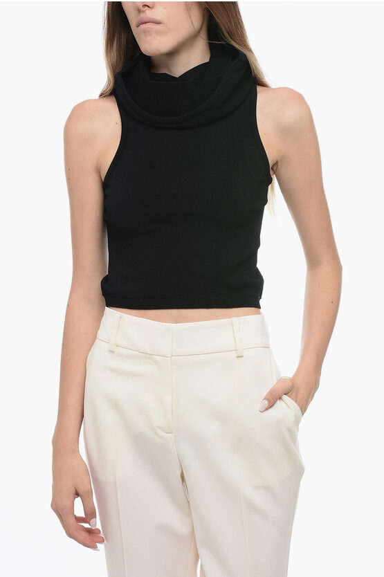 Shop Alaïa Stretchy Crop Top With Maxi Collar