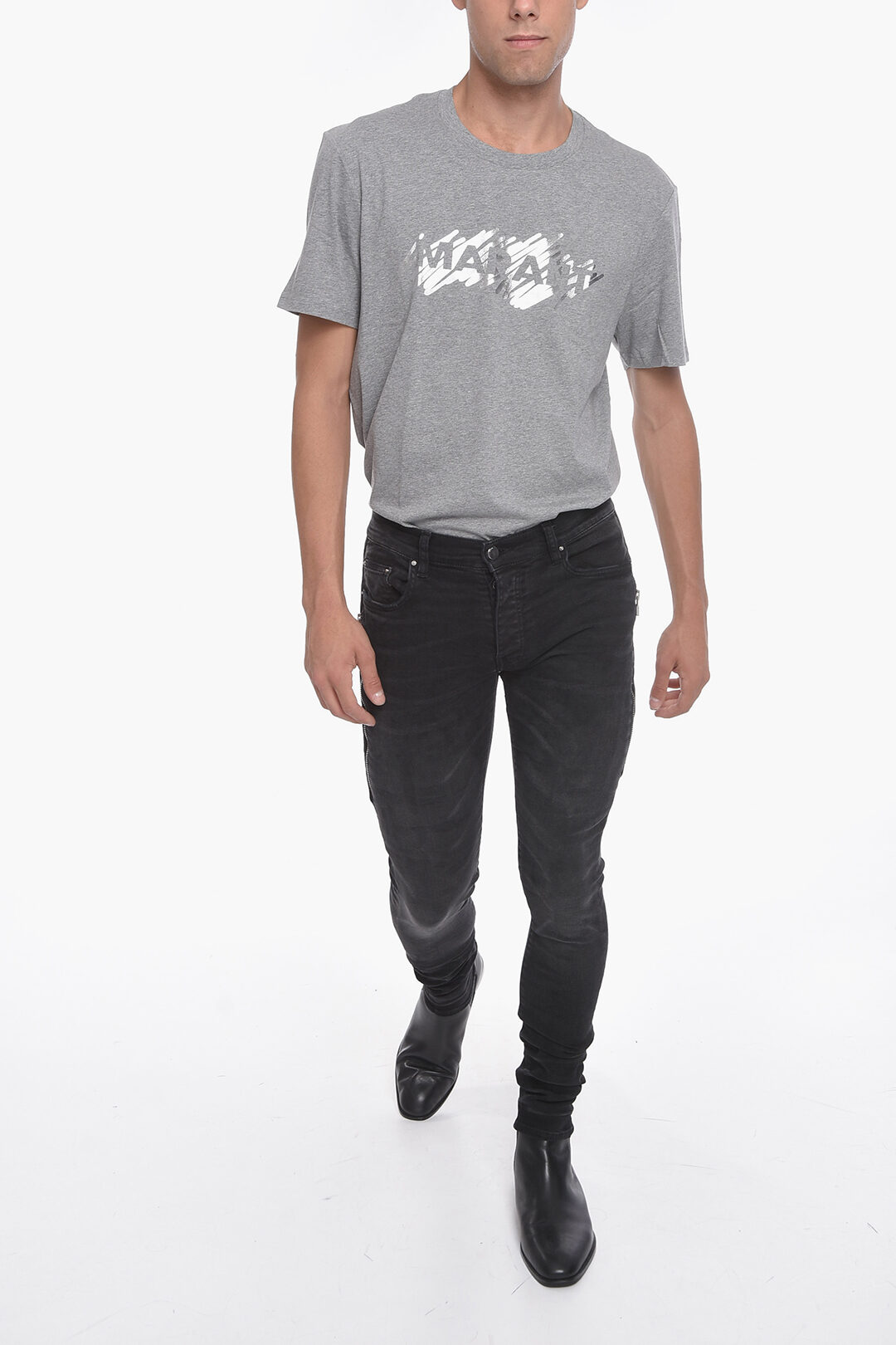Amiri Stretchy HALF TRACK Skinny Denims with Zip Details