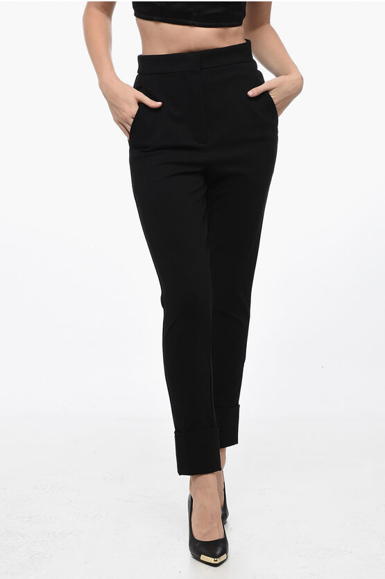 Shop Max Mara Stretchy High Waist Pants With Cuffed Hem