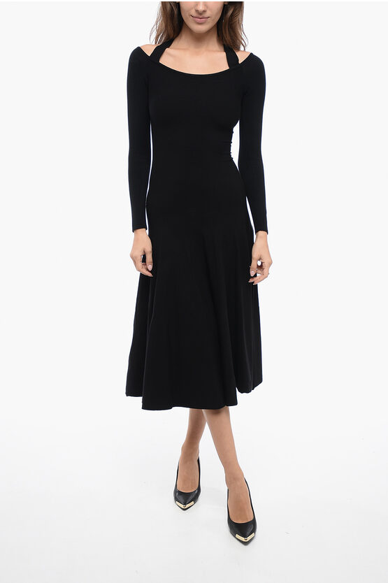 Alaïa Stretchy Knitted Dress With Circle Skirt In Black