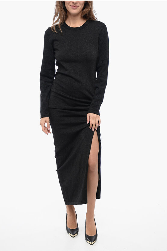 P.a.r.o.s.h Stretchy Lurex Knitted Dress With Draw-string In Black