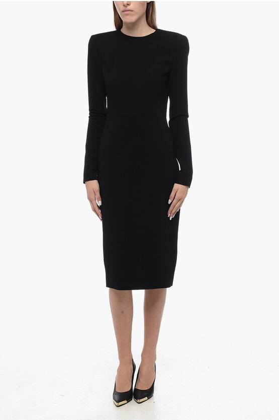 Victoria Beckham Stretchy Midì Dress With Padded Shoulders In Black